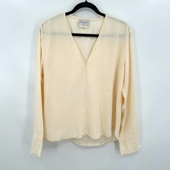 FORTE FORTE Cream Ivory Crepe V-Neck Boxy Blouse Top Quiet Luxury Size Medium - Picture 4 of 10